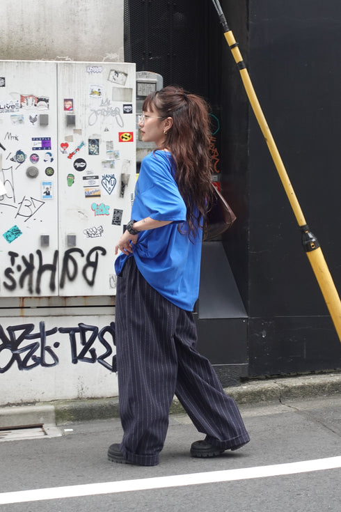 リネン混ストライプラフパンツ